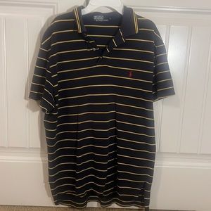 Polo by Ralph Lauren Navy Blue & Yellow Striped Polo Shirt Medium
